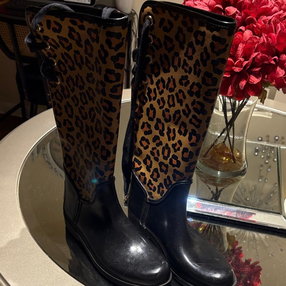 Coach Leopard Pattern Boots with Black Accents